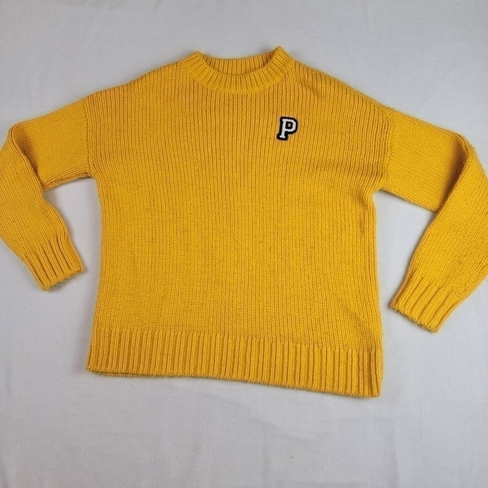 Pink Victorias Secret Yellow Cable Crew Neck Sweater Small